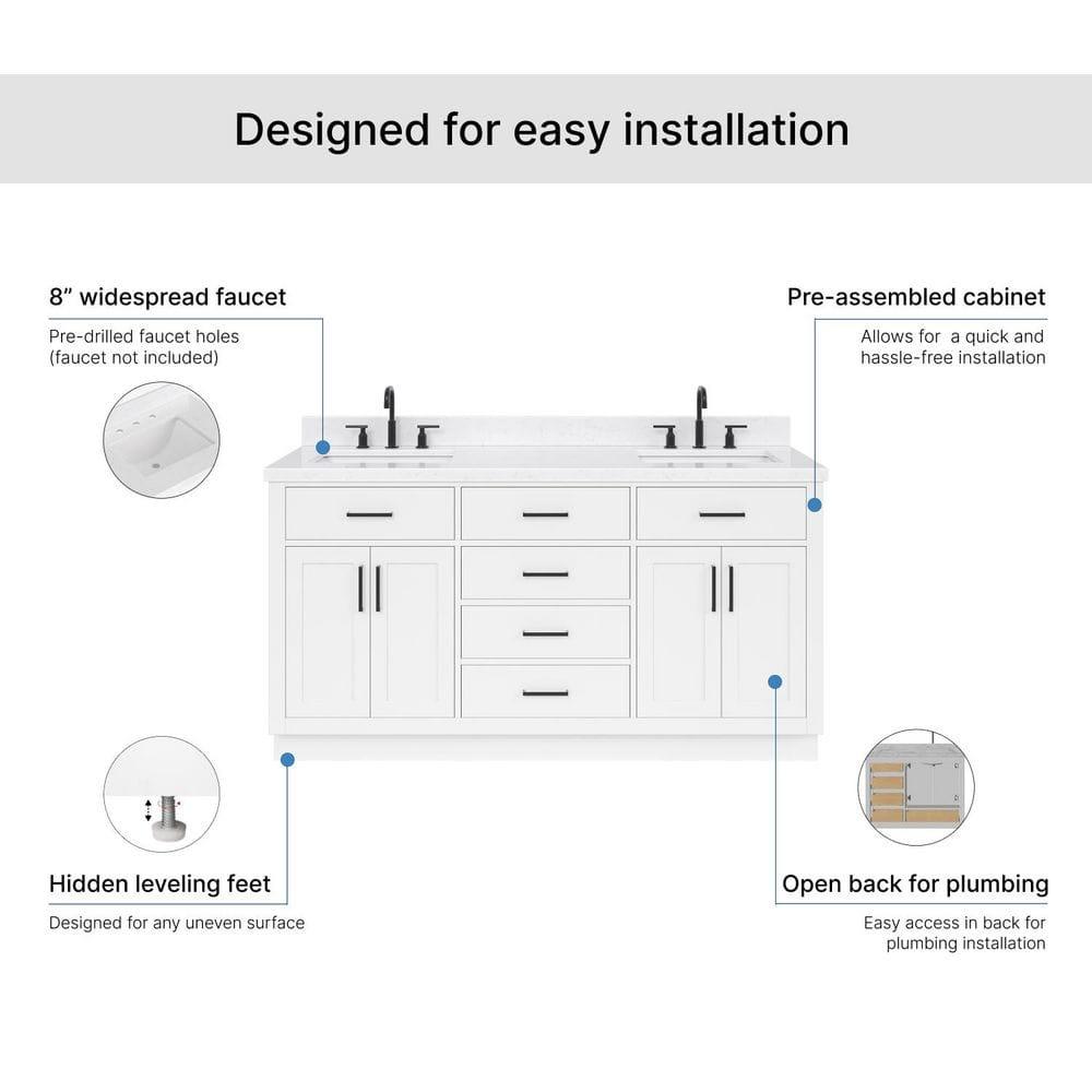 Wildon Home® Tidworth 66'' Solid Wood Double Bathroom Vanity with 1.5'' Carrara Quartz Top, Rectangular Sinks