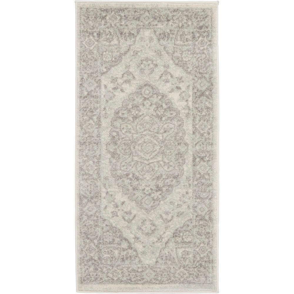 Nourison Tranquil Vintage Persian Center Medallion Area Rug Ivory Grey 2' x 4'