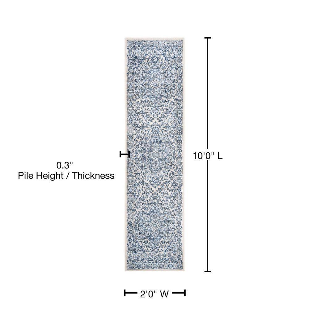 SAFAVIEH Brentwood Adams Oriental Runner Rug, Navy/Light Grey, 2' x 10'