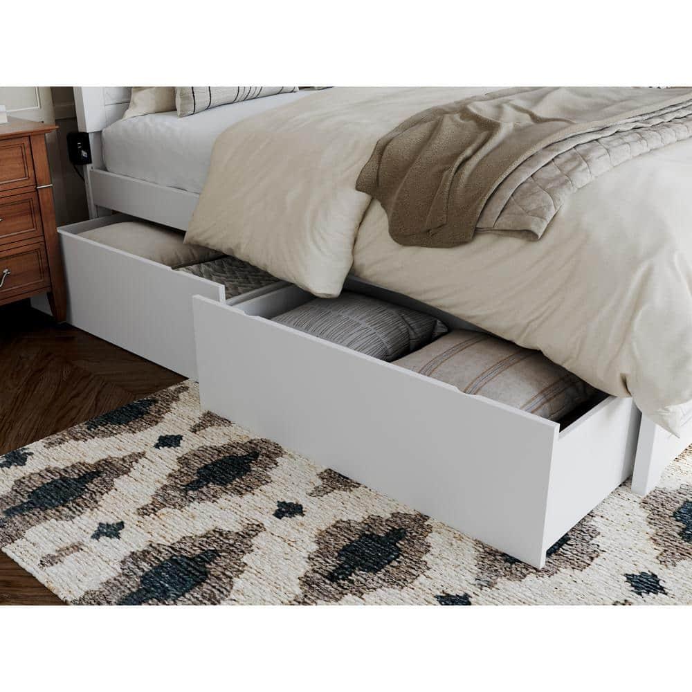 AFI Canyon White Solid Wood Platform Bed with Matching Footboard & Storage Drawers, Full