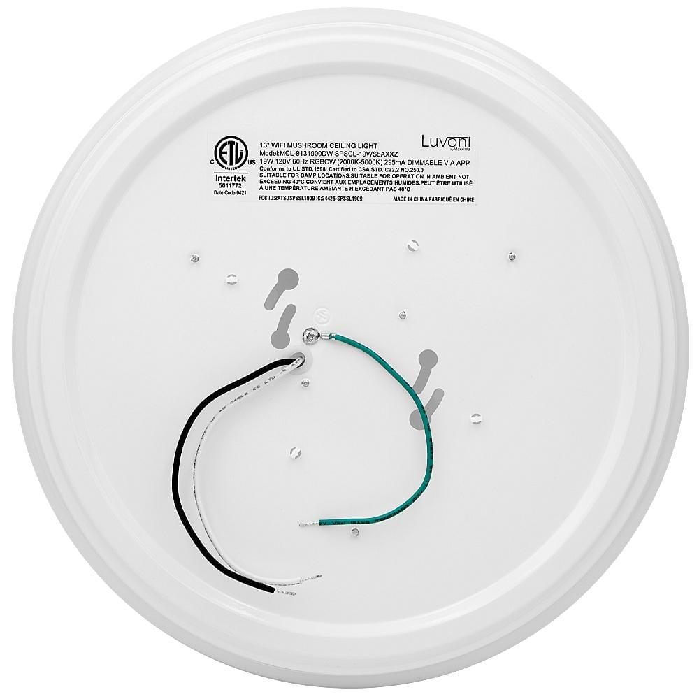 Luvoni by Maxxima 13 in. Smart WiFi LED Mushroom Light Ceiling Fixture, Dimmable, CCT 2000K-5000K, 1500 Lumens