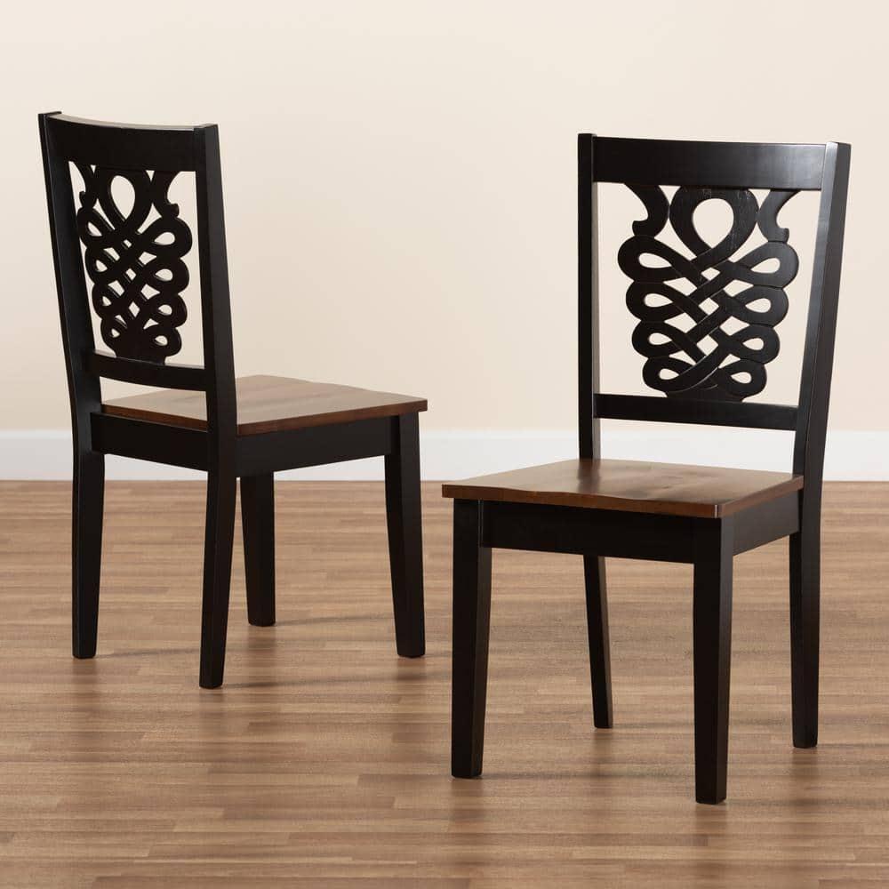 2pc Wood Gervais Two-Tone Dining Chair Set Dark Brown - Baxton Studio