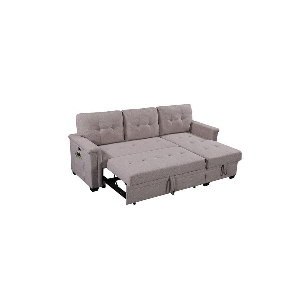 Bowery Hill Reversible Sleeper Sofa with Storage/USB Charging Port in Gray