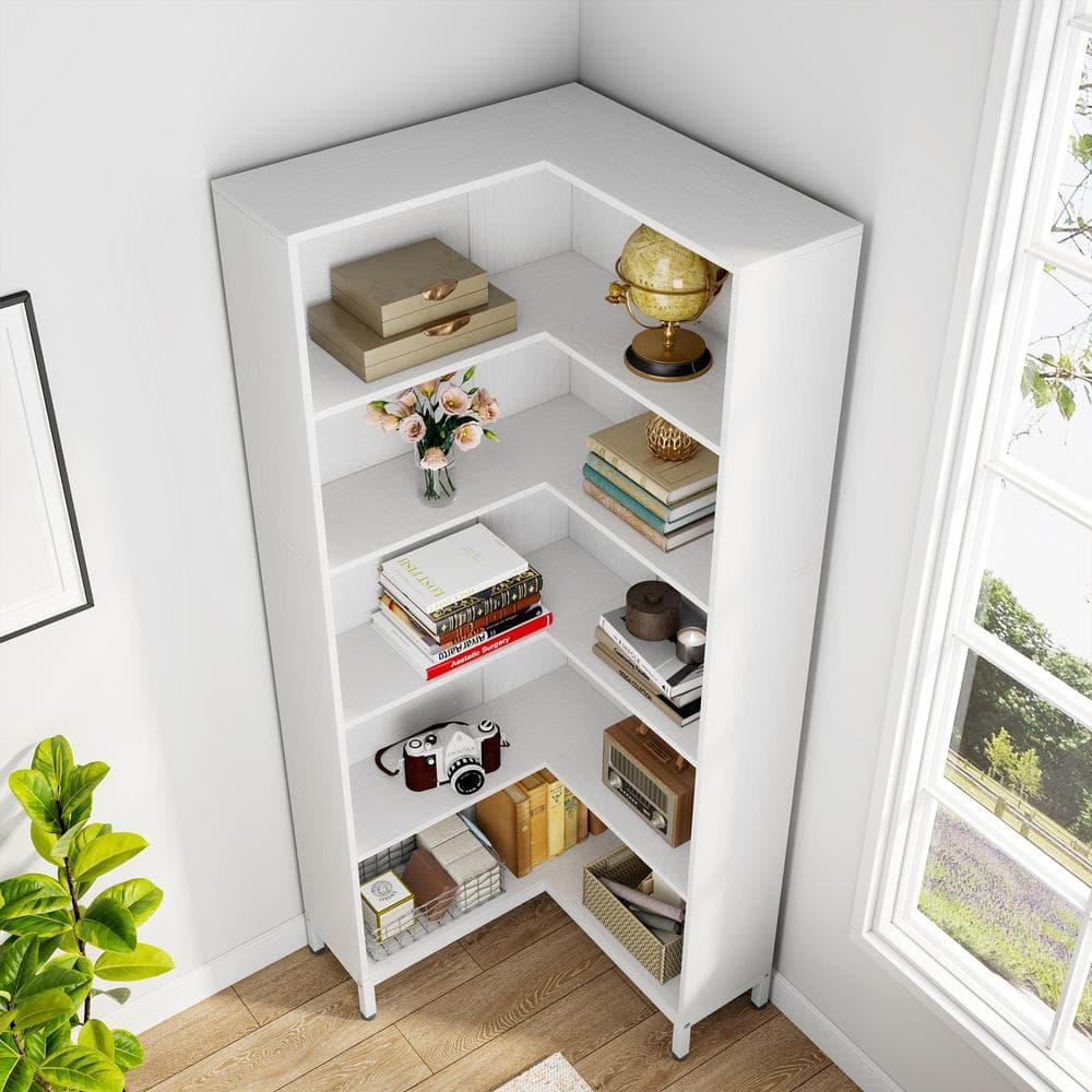Tribesigns 71 inches Corner Bookcase, 6-Tiers L-Shaped Bookshelf, Wooden Freestanding Storage Display Rack, White