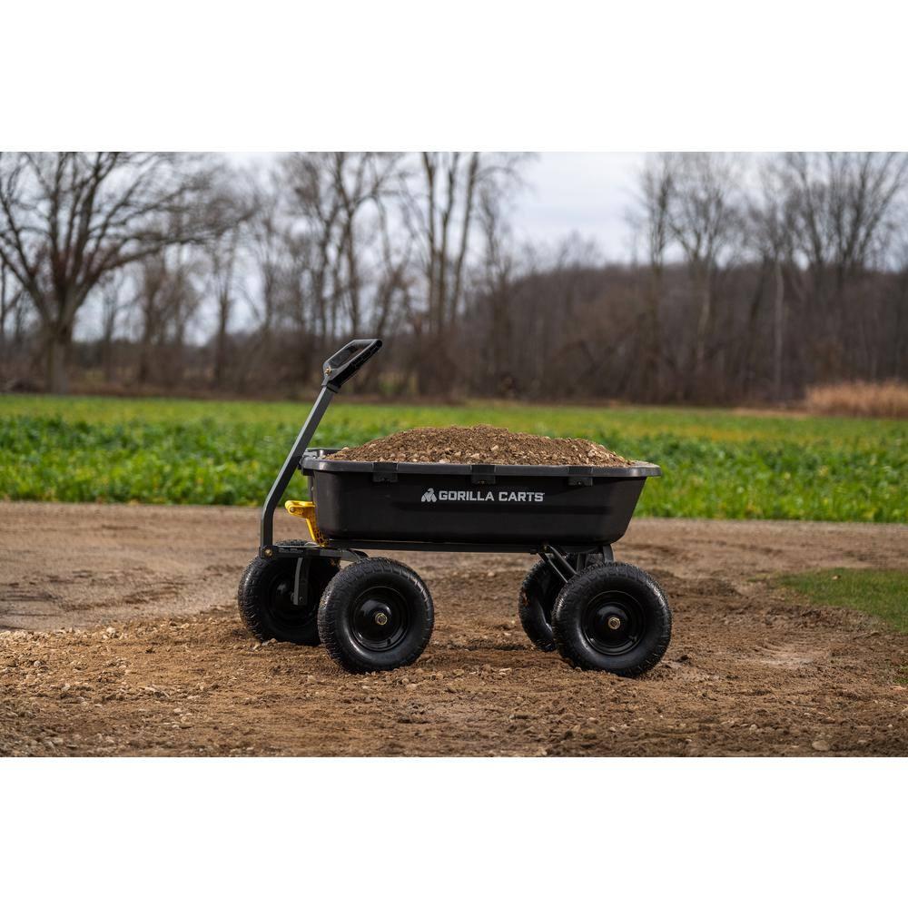 Gorilla Carts Heavy Duty 12 Cubic Foot Poly Yard Dump Cart, Garden Wheelbarrow Wagon with Pneumatic Flat Free Tires for Outdoor Lawn Utility, Black