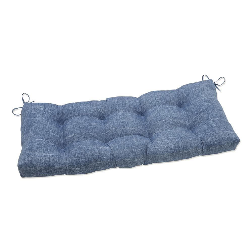 48" x 18" Outdoor Tufted Bench/Swing Cushion Tory Denim Blue - Pillow Perfect: Weather & Fade-Resistant