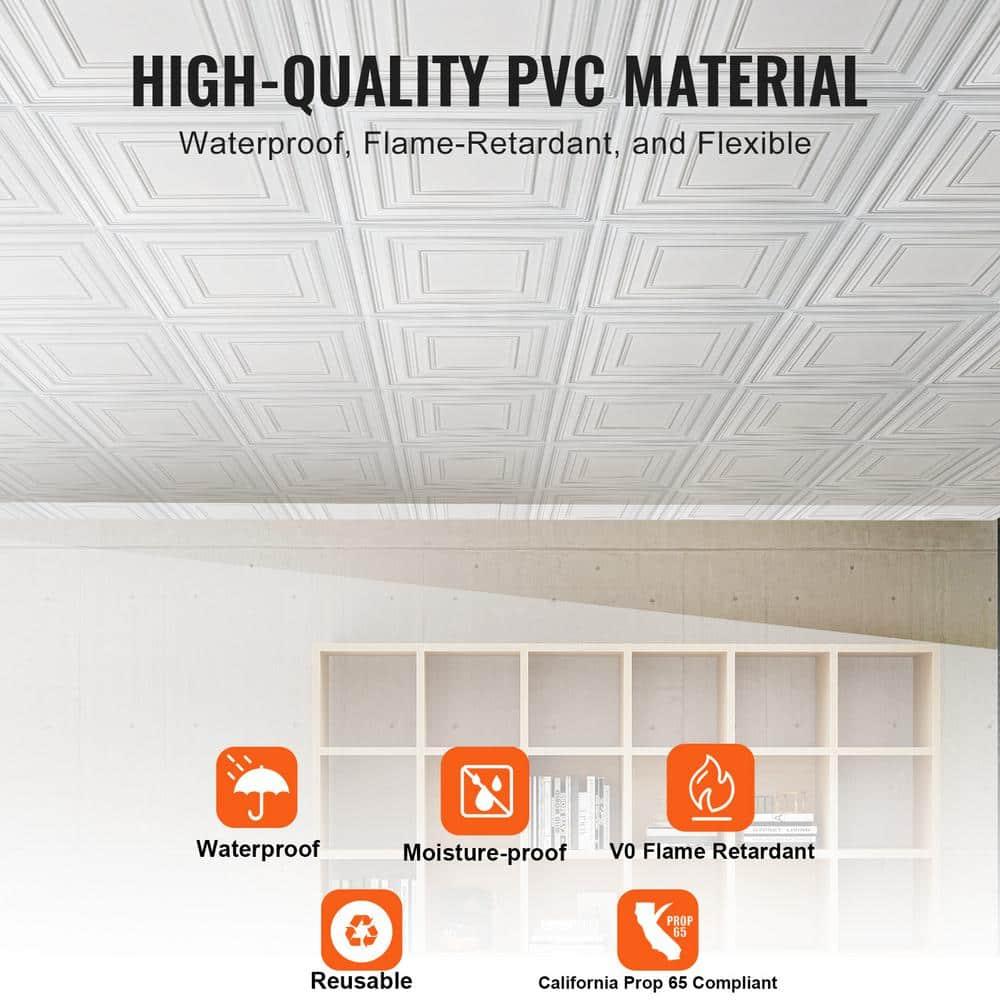 VEVOR Ceiling Tiles 12-Pack 24 x 24 in PVC Easy Installation White Peg Pattern | Wayfair