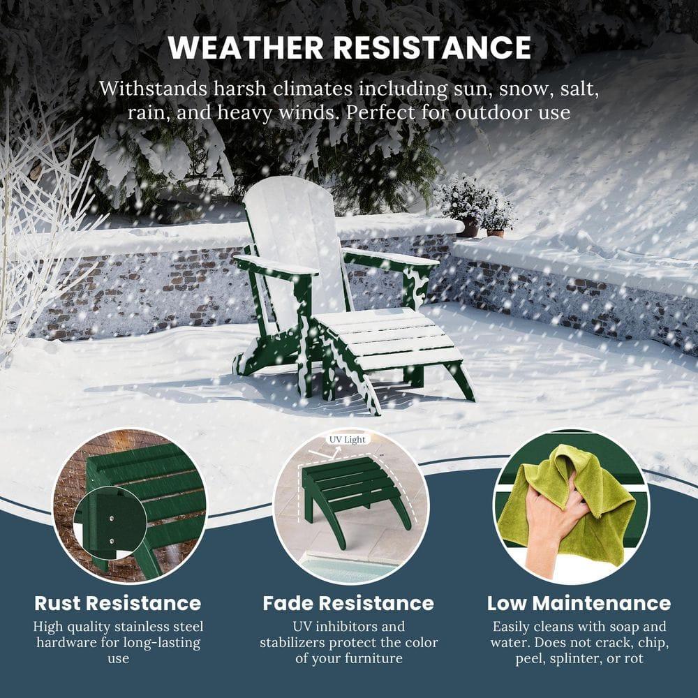 Polytrends  Laguna Hdpe All Weather Outdoor Patio Foldable Ottoman Dark Green