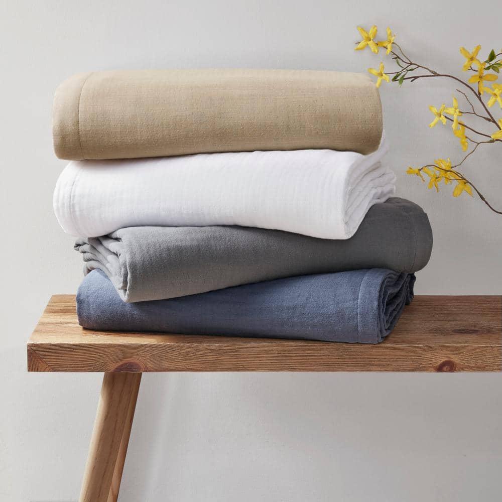 Madison Park Gauze 100% Cotton Lightweight Soft Cotton Blanket, Full/Queen Blanket in Tan