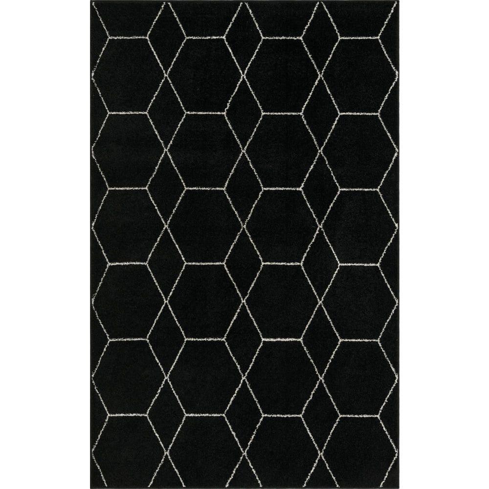 Unique Loom 5' 0 x 8' 0 Trellis Frieze Geometric Black Area Rug