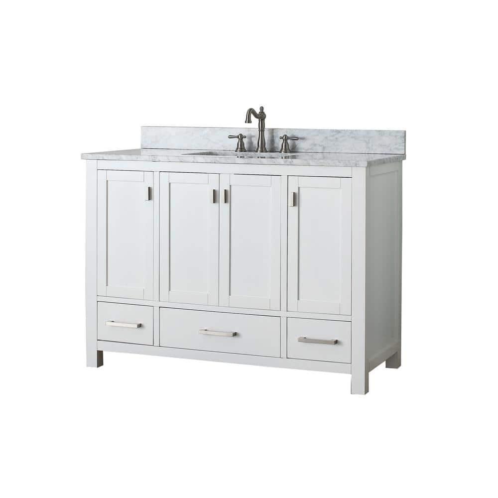 White Engineered Wood Single Vanity with Stone Top
