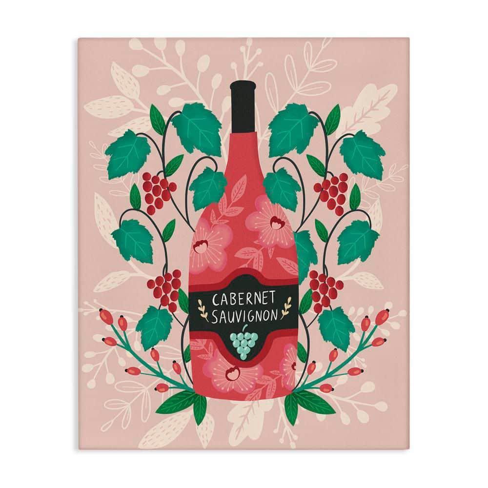 Stupell Industries Classic Floral Wine Bottle Food & Beverage Painting Wrapped Canvas Art Print Wall Art, 16 x 20