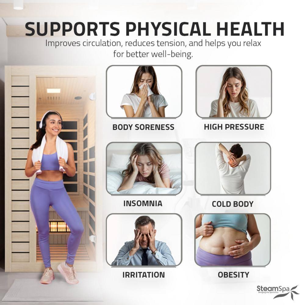 Steam Spa 1 Person Indoor Sauna Room: Hemlock Wooden Spa With Bluetooth Speaker, FM, And Touch Control Panel