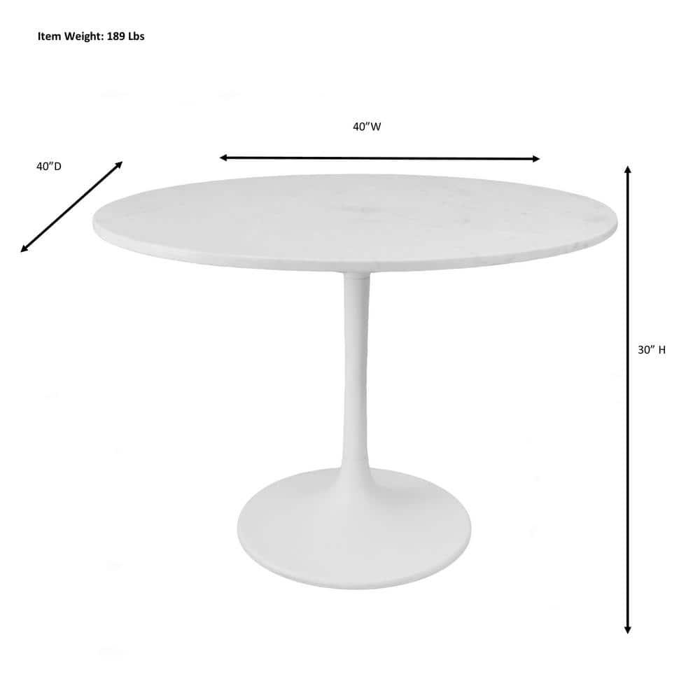 Carolina Living 40" Zaha Round Marble Top Dining Table Black/White: Pedestal Base, Seats 4