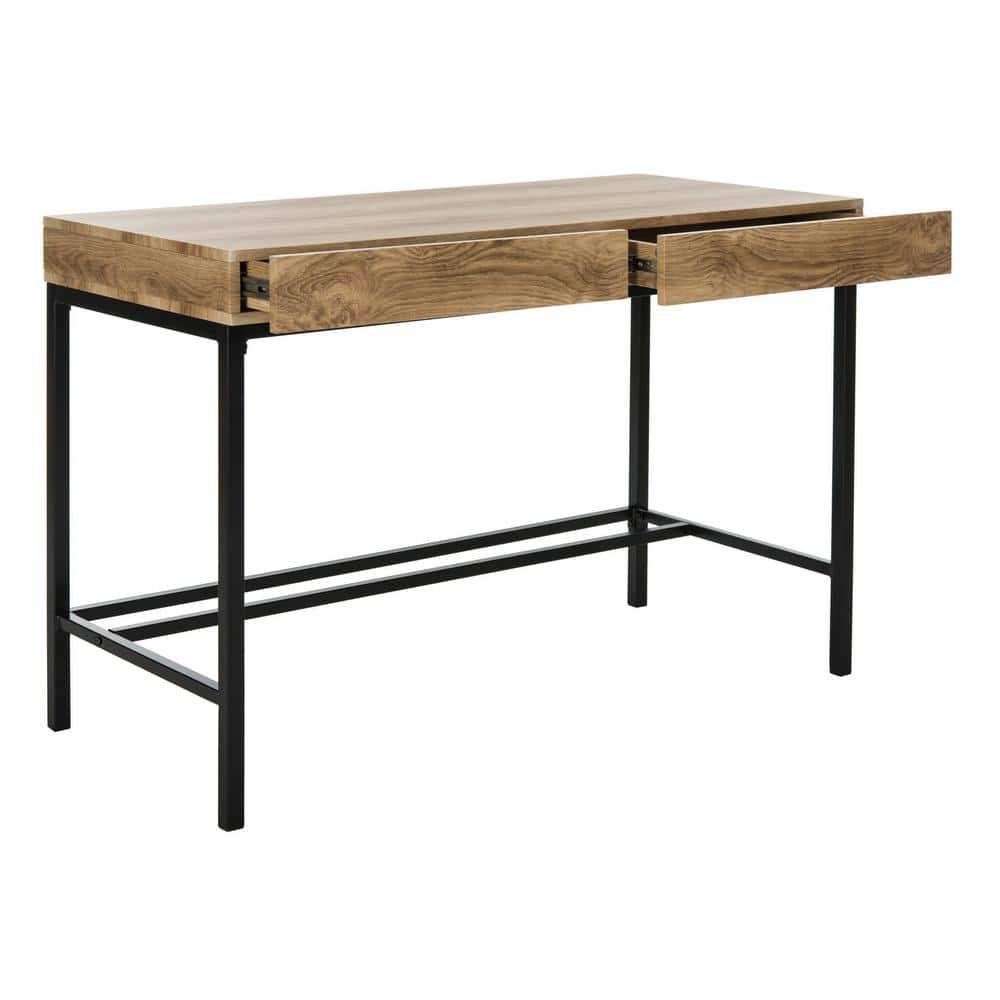 SAFAVIEH Patrick Mid-Century 2 Drawer Desk, Oak/Black