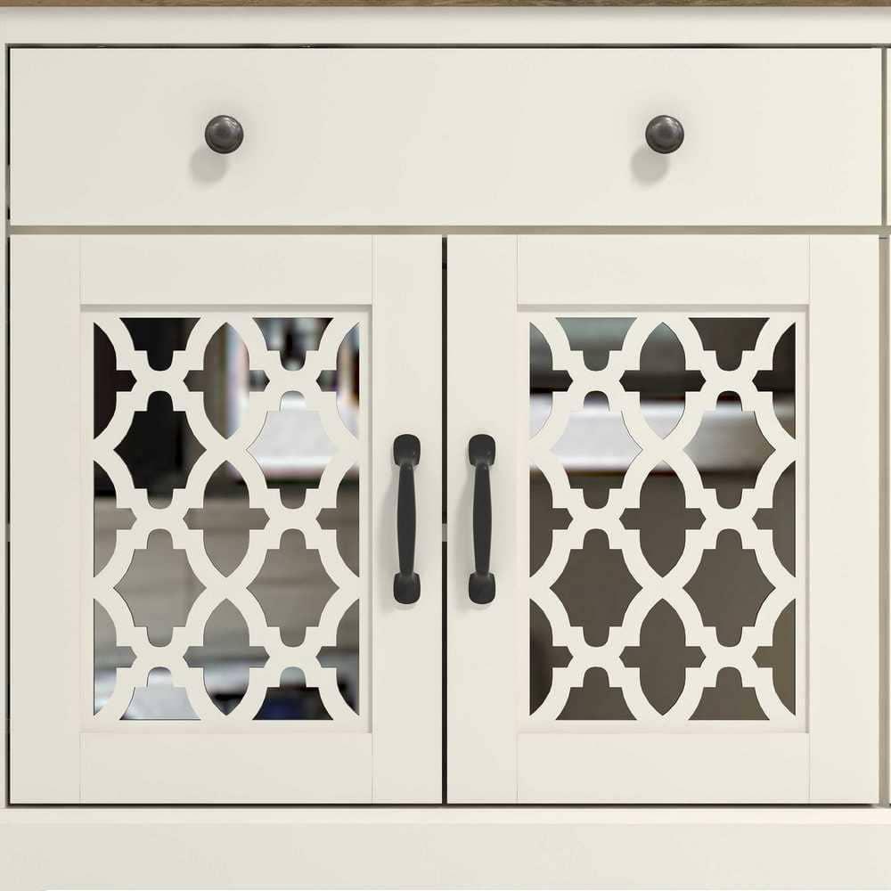 Galano Heron Ivory and Knotty Oak Wood 59.1in. 4 Door Wide Sideboard with Adjustable Shelves and Drawers Galano