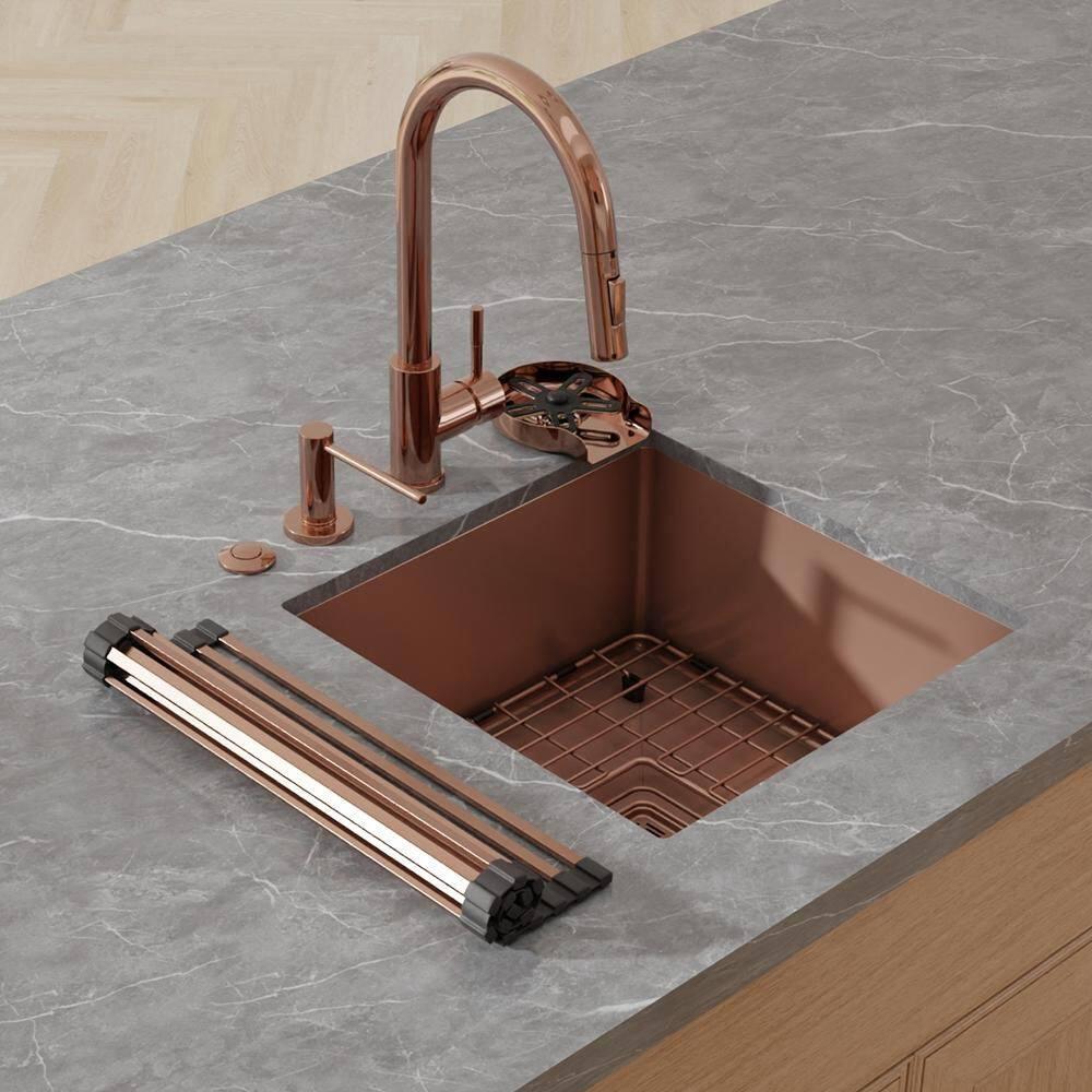 Strictly Sinks Undermount Copper Kitchen Sink – 18 Inch Single Bowl Bar Prep Sink 16 Gauge Stainless Steel