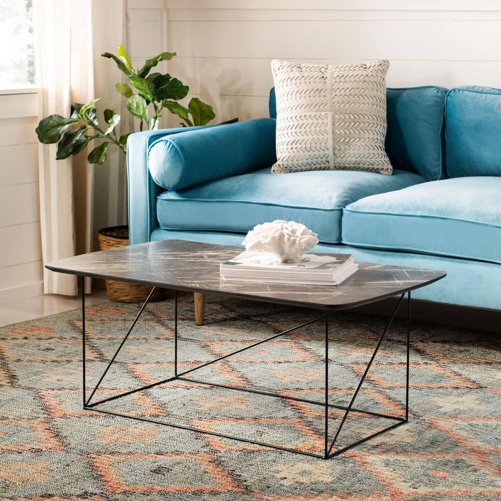 Rylee Rectangle Coffee Table - Dark Sandstone/Black - Safavieh