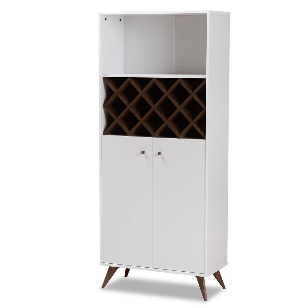 Serafino and Walnut Finished Wood Wine Cabinet White/Brown - BaxtonStudio