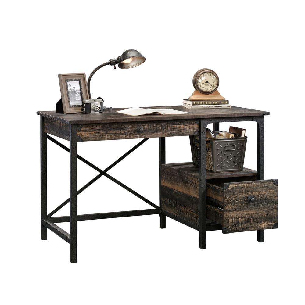 Sauder Steel River Writing Desk, Carbon Oak Finish