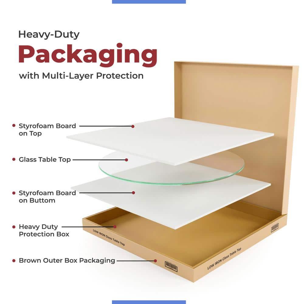 Dulles Glass 20" Round Table Top 3/8" Thick, Pencil Polished Tempered Glass for Indoor Dining or Outdoor Patio, 11 Pounds