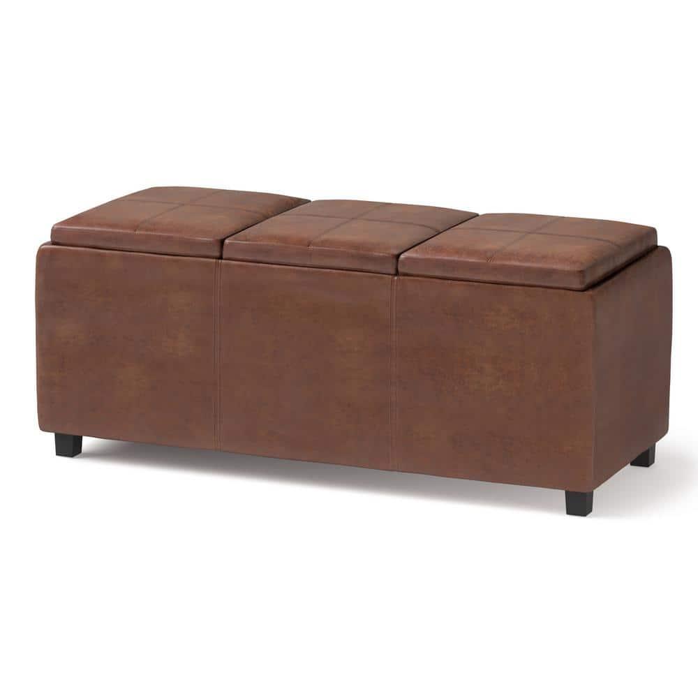 Simpli Home Avalon 42"W Upholstered Storage Ottoman with 3 Flip-Over Serving Trays