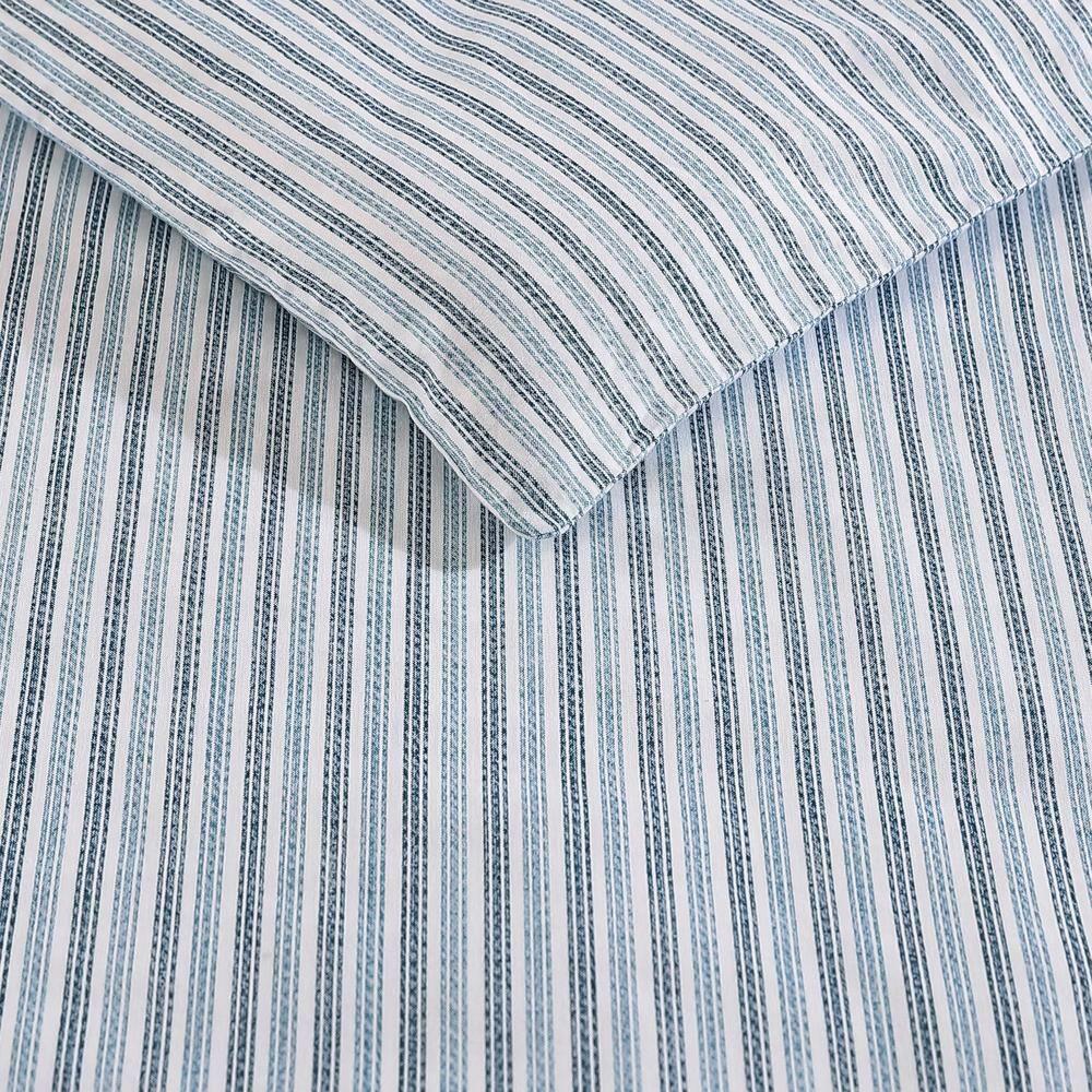Eddie Bauer Ticking Stripe Navy Cotton Percale Duvet Cover Set