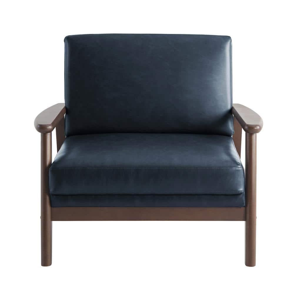 36.6" Modern Solid Wood Accent Chair Upholstered in Faux Leather