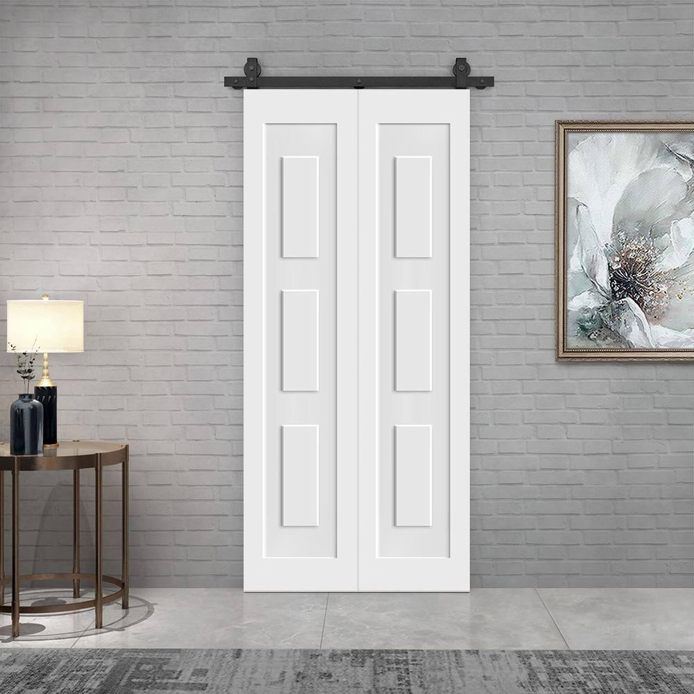 Calhome 3 Panel Shaker Composite Bi-Fold Door with Sliding Barn Door Hardware Kit