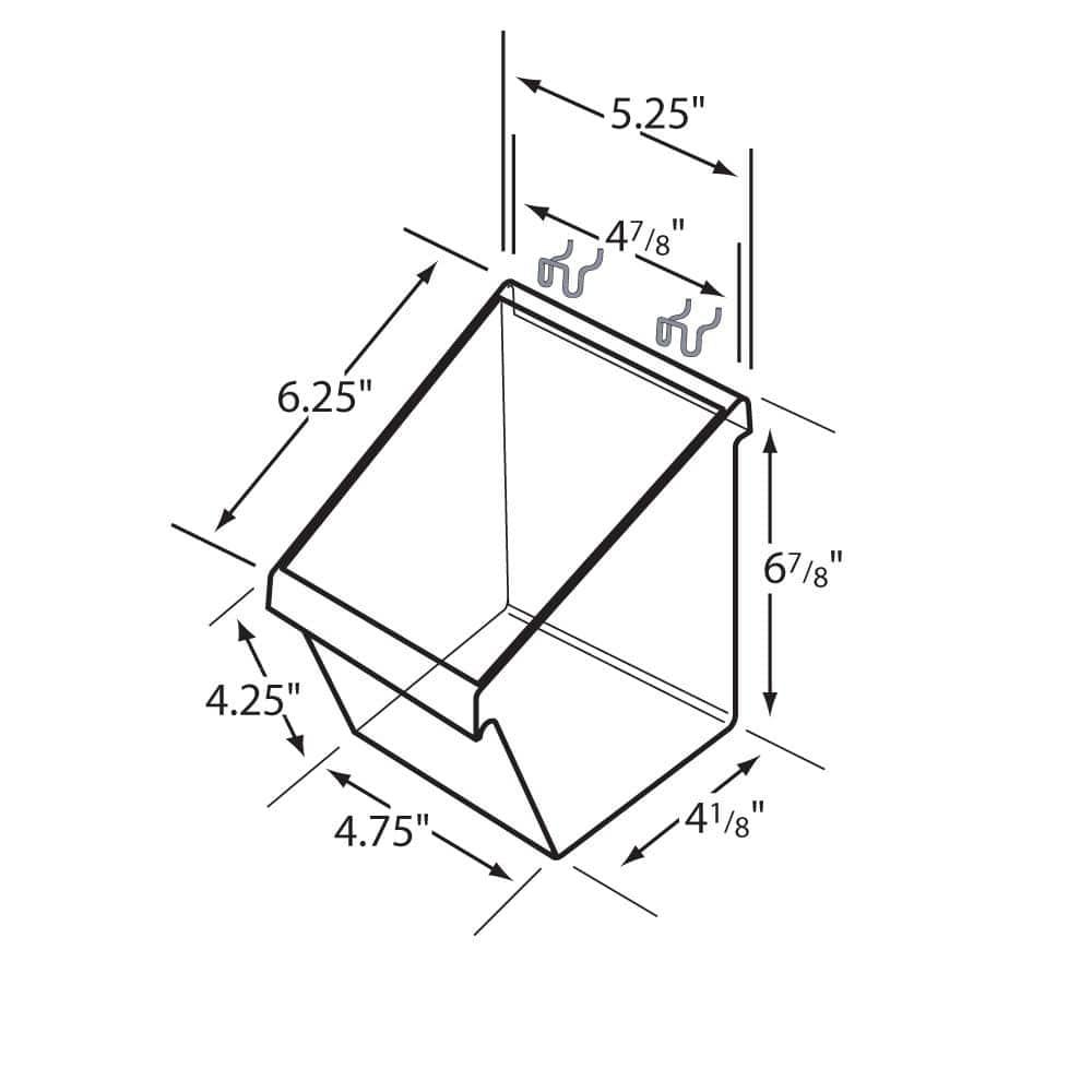 Azar Displays Small Clear Plastic Molded Bucket, Storage Container Bin for Pegboard, Slatwall, or Counter with 2 Metal U-Hooks, Size: 5.25"W x 6.25"D x 6.875"H, 4-Pack (Set of 4)