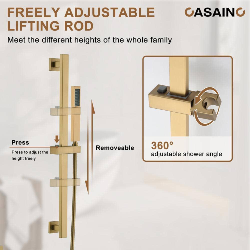 CASAINC Rainfall Symphony 16inch Dual Shower Head Rainfall Thermostatic Shower System with 16-inch Slide Bar and Body spray KCHS0019-16BG