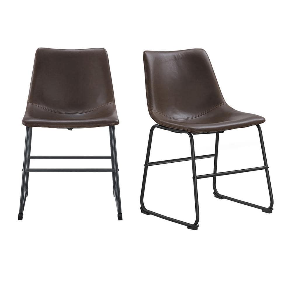Walker Edison Full Back Faux Leather Dining Chair, Set of 2, Brown