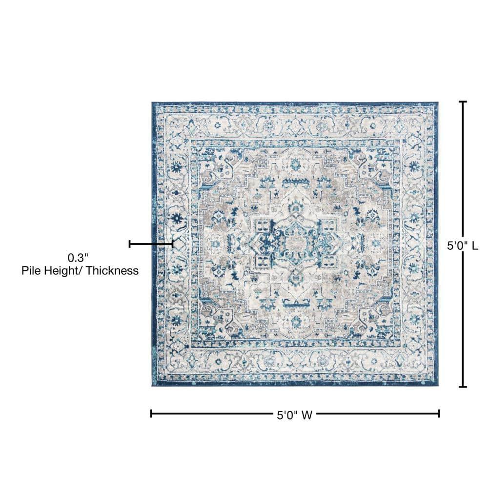 Brentwood BNT851 Power Loomed Indoor Area Rug - Light Grey/Blue - 5'x5' - Safavieh