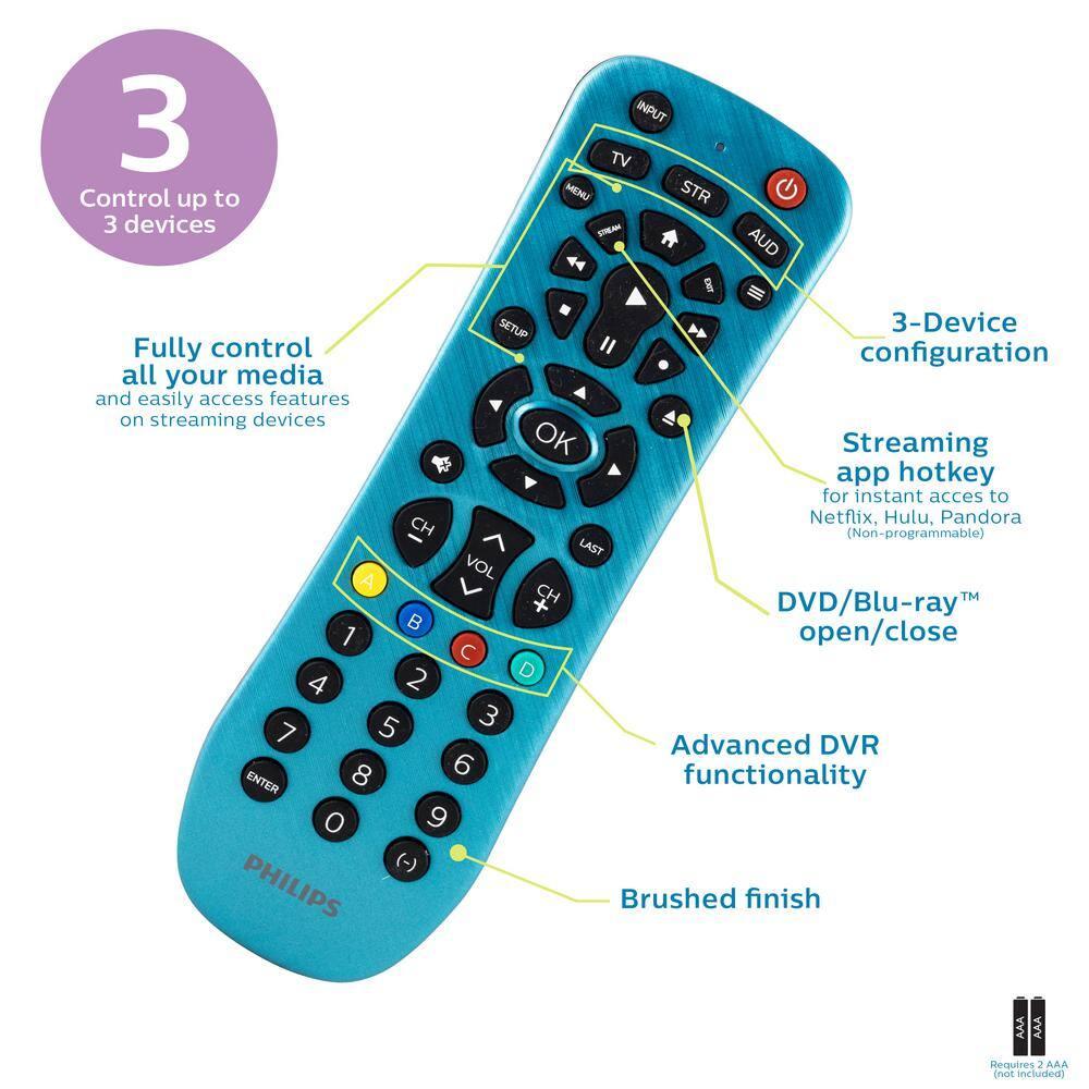 Philips 3-Device Universal Remote Control, Brushed Electric Blue, SRP3249B/27