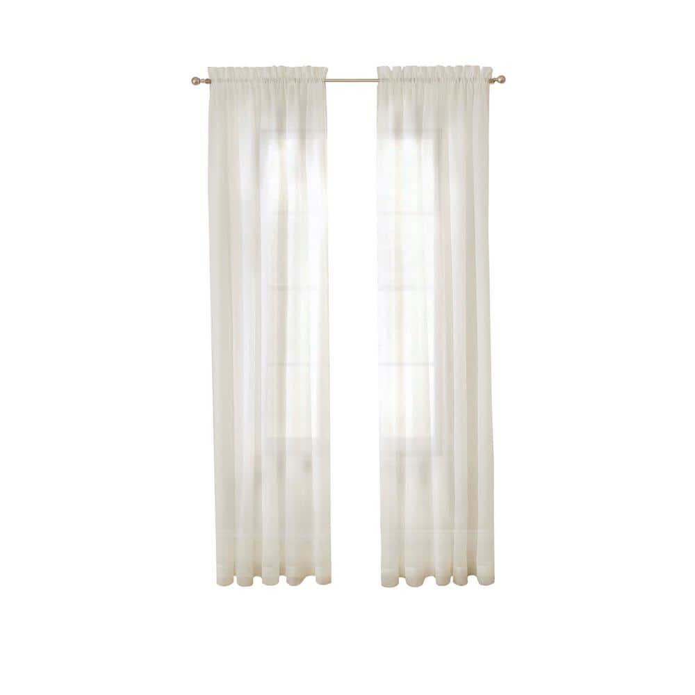 Victoria Ivory Solid Polyester 118 in. W x 63 in. L Sheer Pair Rod Pocket Curtain Panel