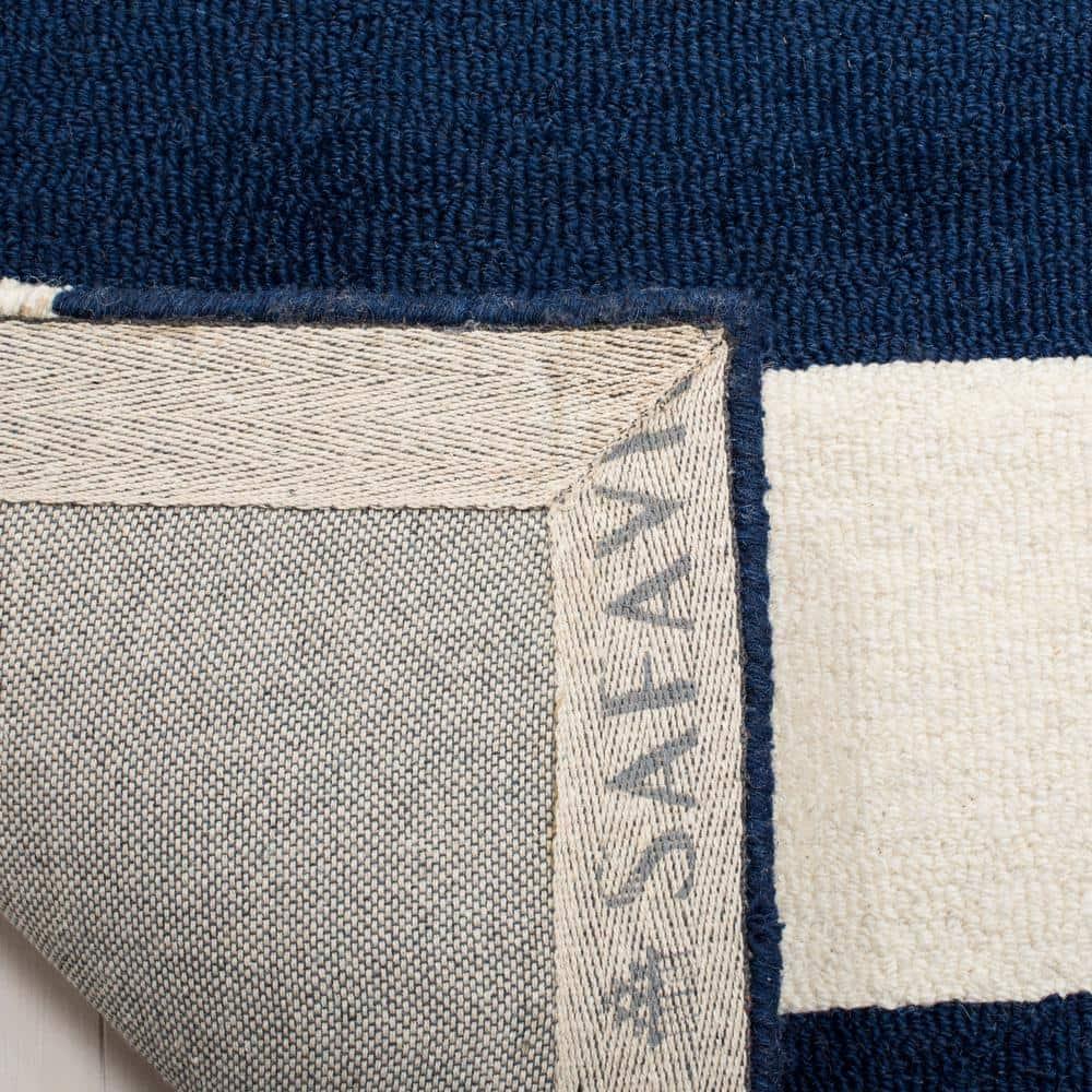 SAFAVIEH Kids Rugby Striped Wool Area Rug, Navy/Ivory, 9' x 12'