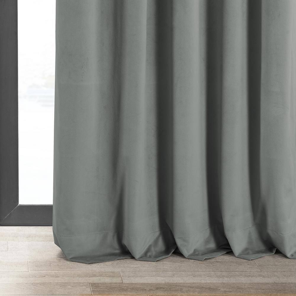 Half Price Drapes Signature Silver Grey Velvet Blackout Curtains for Bedrooms(1 Panel), 50WX 96L