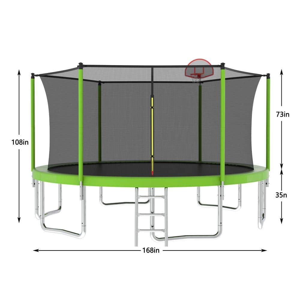 14 FT Green Outdoor Trampoline with Safety Enclosure Net