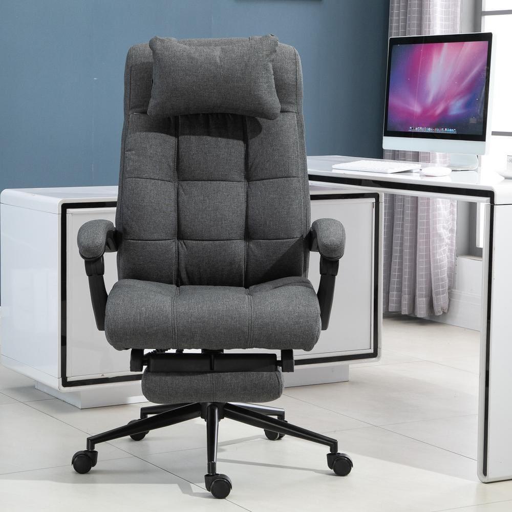 Vinsetto Executive Linen-Feel Fabric Office Chair High Back Swivel Task Chair with Upholstered Retractable Footrest, Headrest and Padded Armrest, Dark Grey