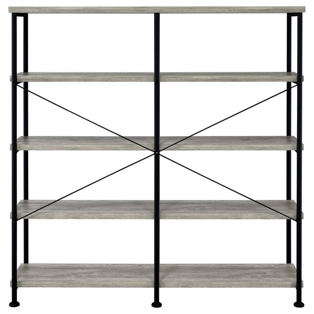 63" Analiese Double Bookcase with 4 Open Shelves in Gray Driftwood - Coaster