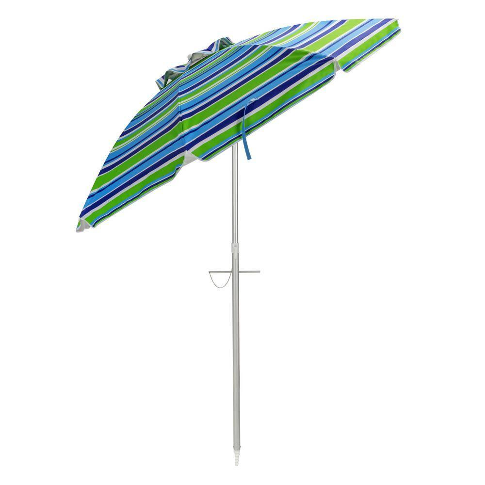 Tangkula 6.5Ft Beach Umbrella w/ Tilt Mechanism Sand Anchor Carrying Bag Blue + Green