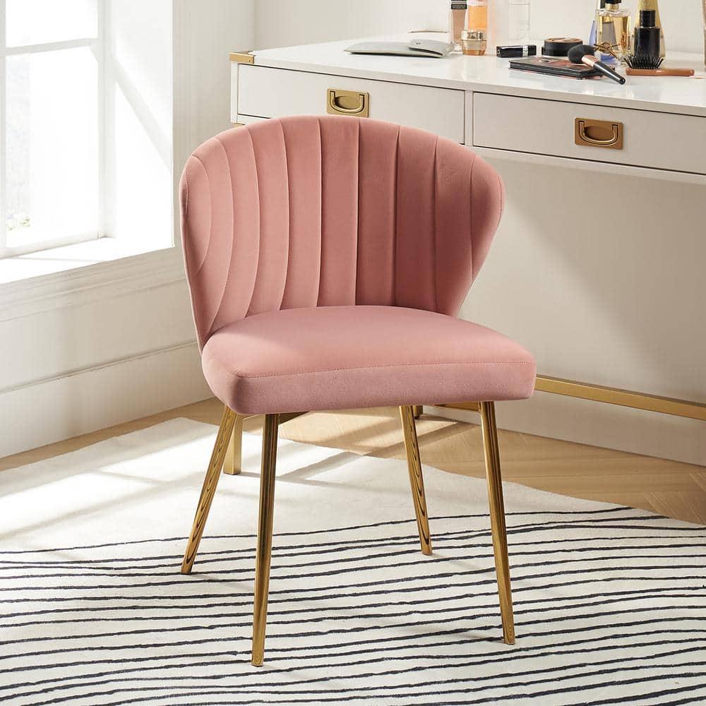 Wingback Pink Dining Chair Small Velvet Makeup Vanity Chair Metal Legs Home Bedroom