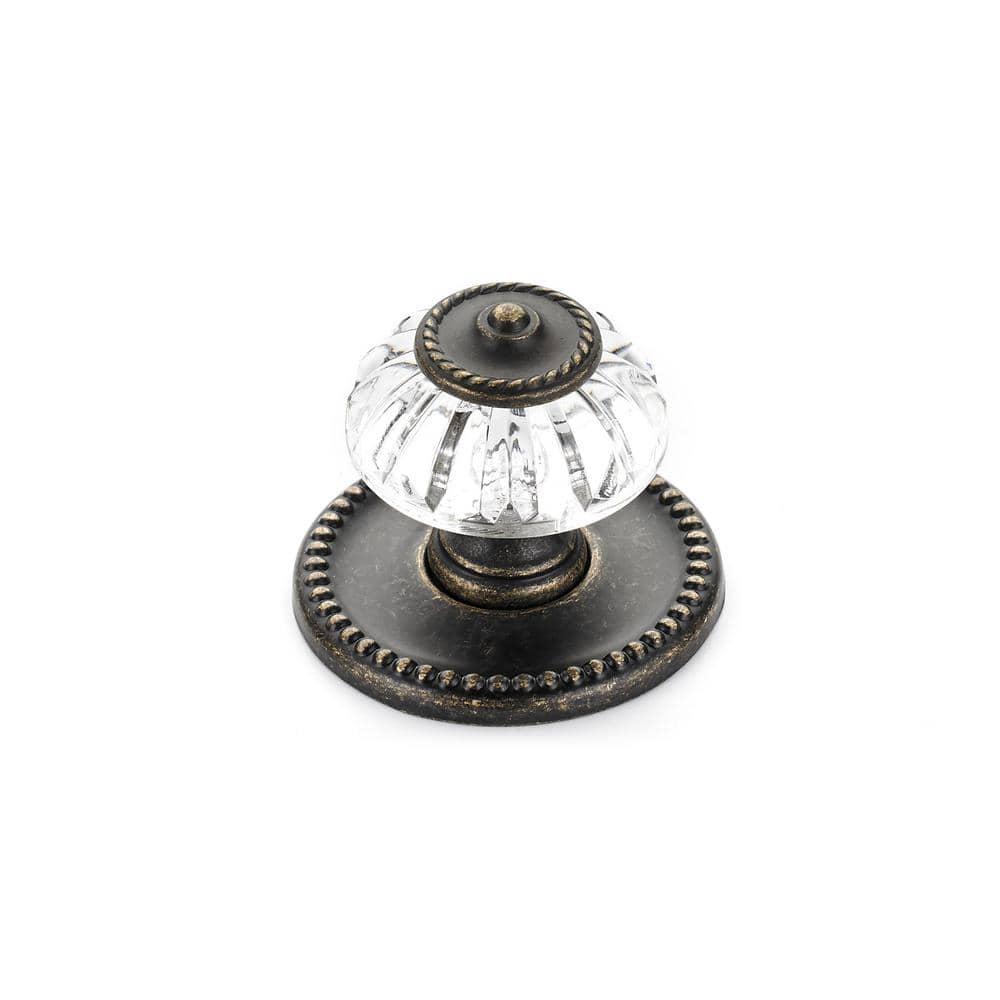 Clear Acrylic and Burnished Brass Round Cabinet Knob with Mounting Hardware