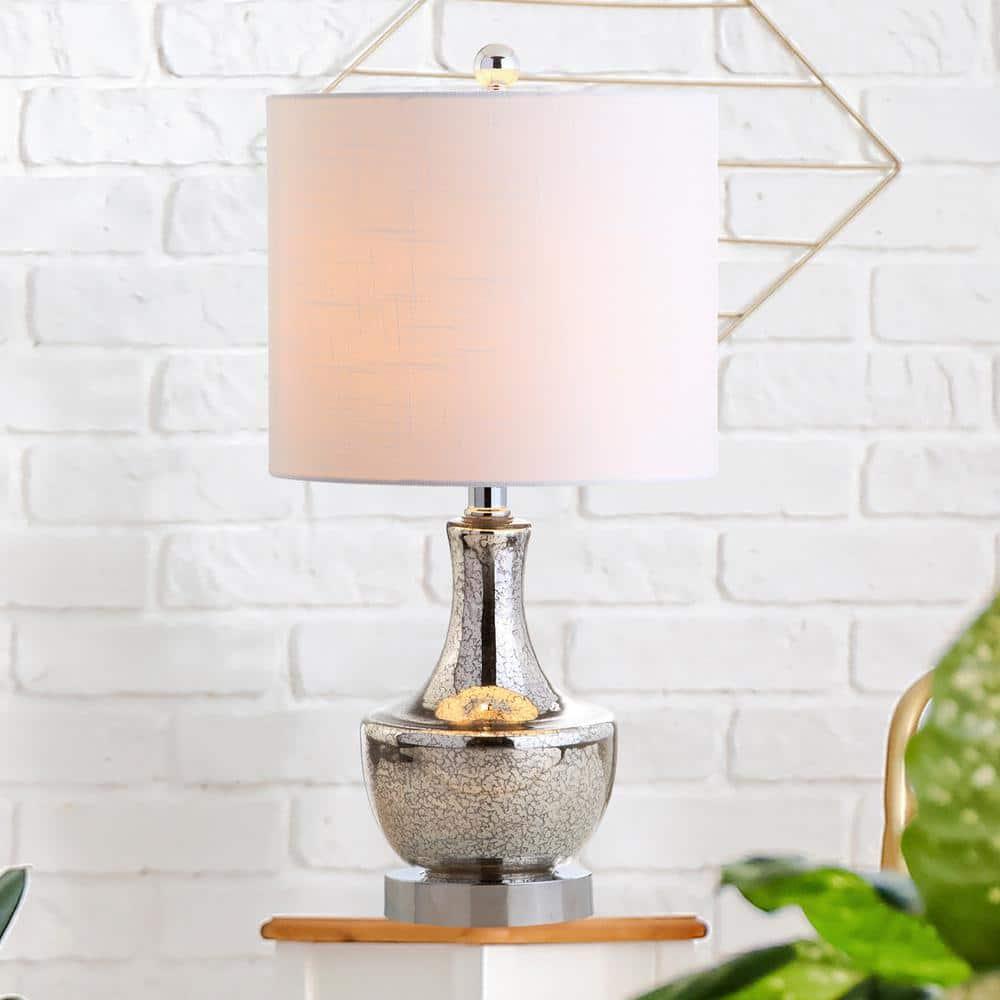 JONATHAN  Y Colette Mini Glass Transitional/Glam 20-in Silver LED Incandescent Rotary socket Table Lamp with Linen Shade