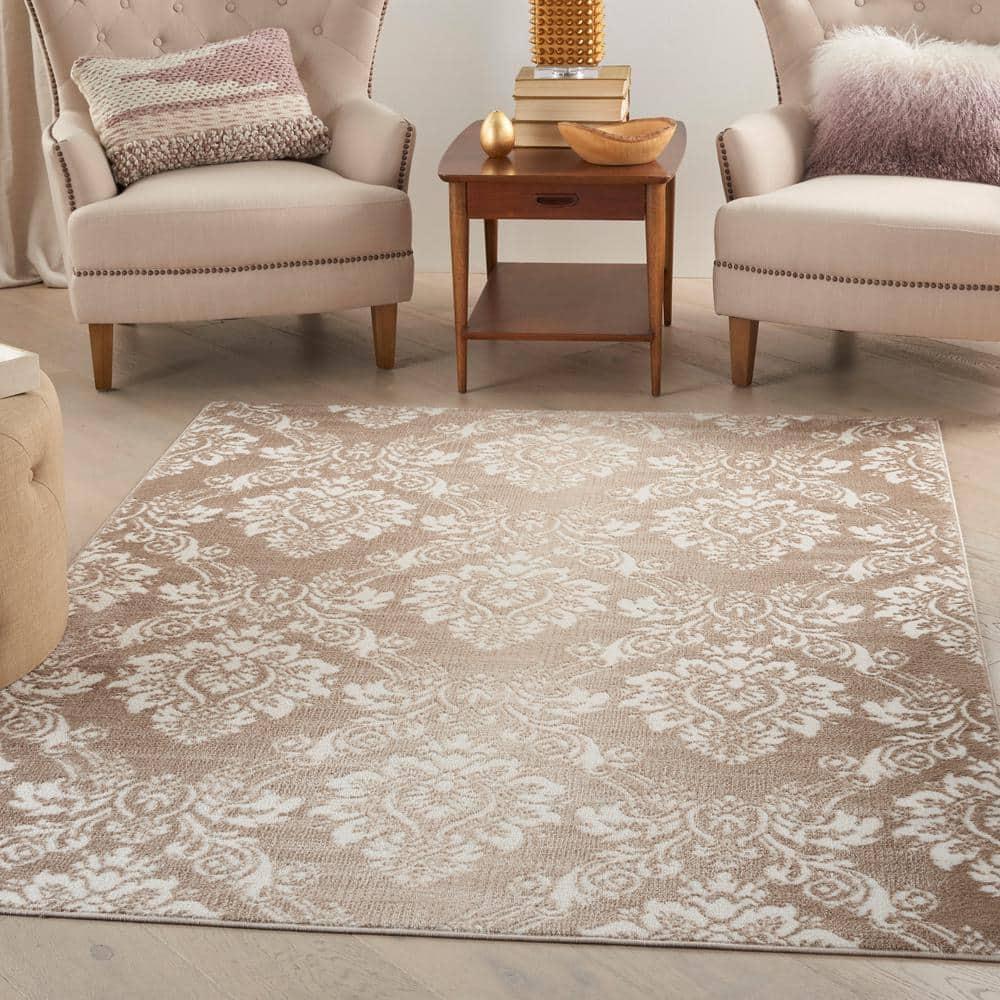 Nourison Elation ETN03 Indoor only Area Rug - Ivory Mocha 5'3" x 7'3"