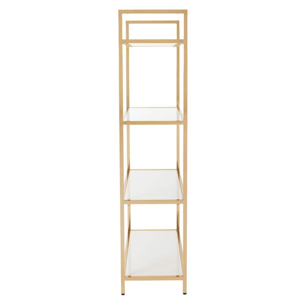 OSP Home Furnishings 60" Alios Bookshelf White/Gold: Chic, 4-Shelf Metal Frame, Laminate Surface, Modern Office Furniture