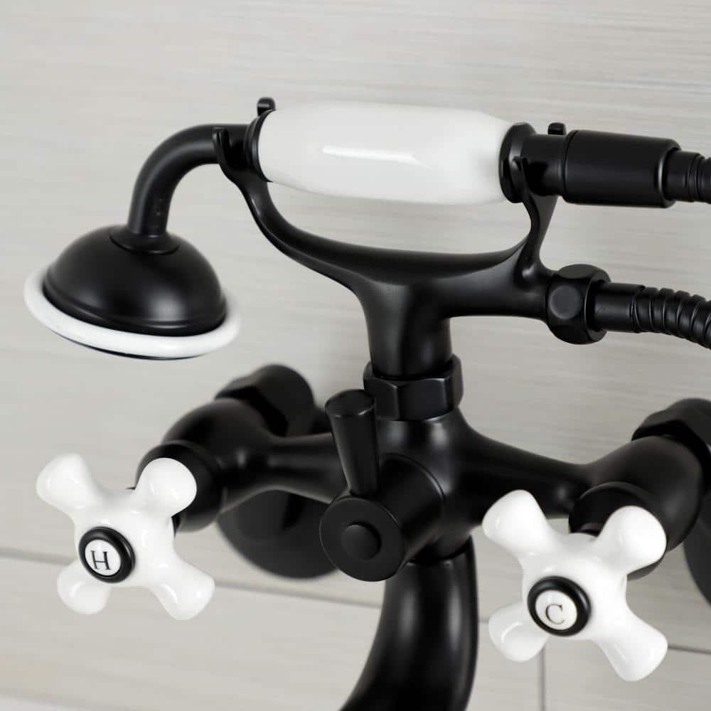 Kingston Brass Kingston Three-Handle 2-Hole Wall Mount Clawfoot Tub Faucet with Hand Shower