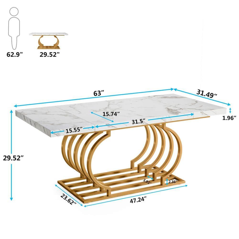 Tribesigns 63 inch Modern Office Desk, Large Executive Desk Computer Desk with Gold Metal Frame, White & Gold
