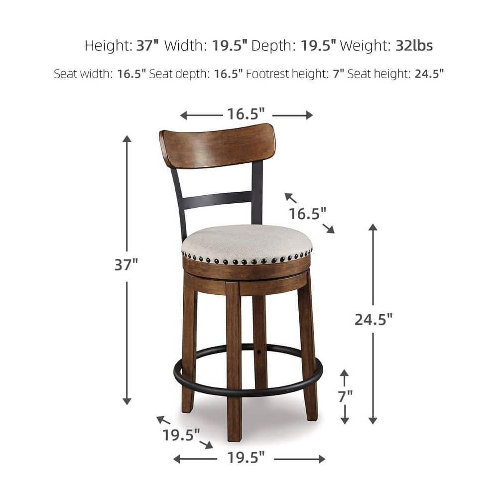 Signature Design by Ashley Valebeck Upholstered Swivel Counter Height Barstool Brown: Polyester, Wood Frame, Fixed Height