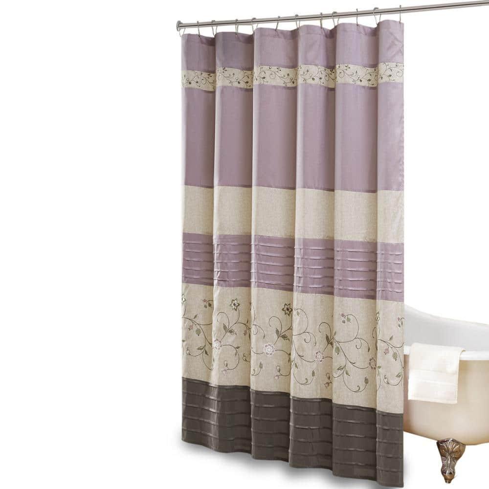 Madison Park Serene Faux Silk Embroidered Floral Shower Curtain